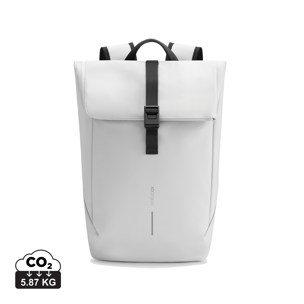 Sac à dos publicitaire à rabat étanche Urban blanc cassé et noir